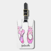 Roze ballerina gepersonaliseerd ballet bagagelabel (Voorkant verticaal)