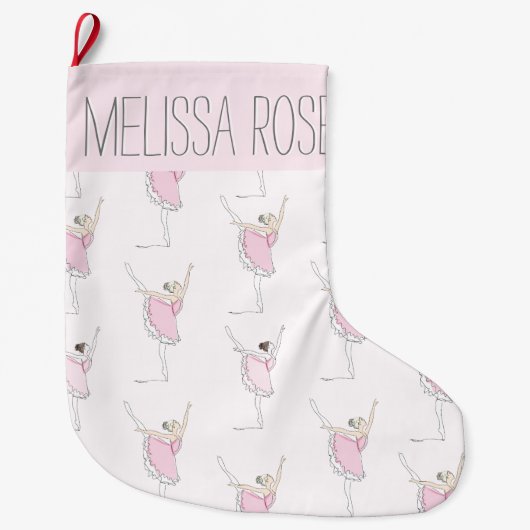 Roze Ballerina Gepersonaliseerde Kerstkous Grote Kerstsok (Voorkant)