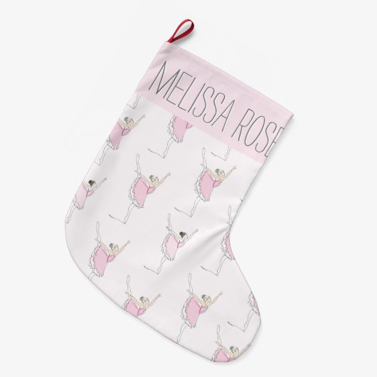 Roze Ballerina Gepersonaliseerde Kerstkous Grote Kerstsok (Voorkant (Hangend))