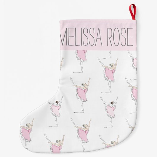 Roze Ballerina Gepersonaliseerde Kerstkous Grote Kerstsok (Achterkant)
