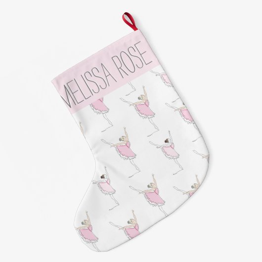 Roze Ballerina Gepersonaliseerde Kerstkous Grote Kerstsok (Achterkant (Hangend))
