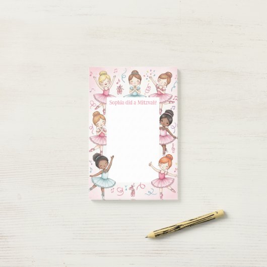 Roze Ballerina Gepersonaliseerde Mitswa Note Pad (Op bureau)