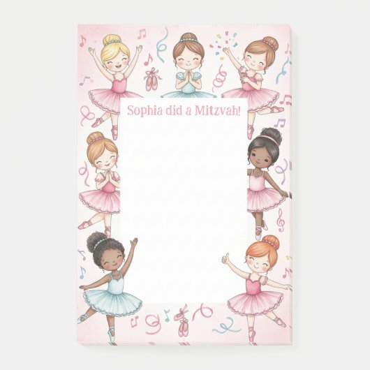 Roze Ballerina Gepersonaliseerde Mitswa Note Pad (Voorkant)