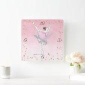  Roze Ballerina Glam Ombre Vierkante Klok (Huis)