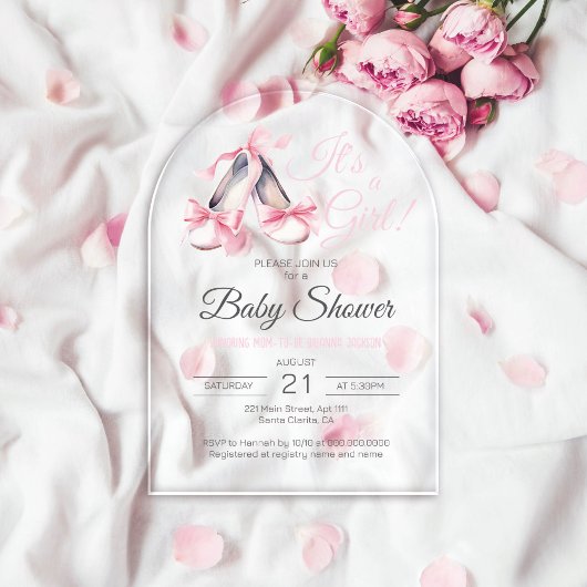Roze Ballerina Het is een meisje Baby shower Arch  Acryl Uitnodigingen