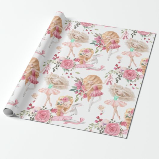 Roze Ballerina Inpakpapier (Uitgerold)