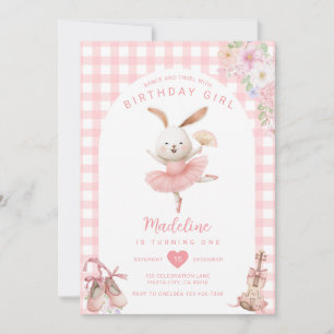 Roze Ballerina Konijn Dans en Draai Verjaardag  Kaart
