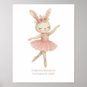 Roze Ballerina Konijn Meisjes Nursery Slaapkamer P Poster