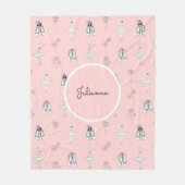 Roze Ballerina Line Art Fleece Deken (Voorkant)