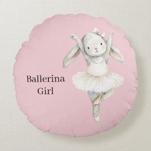 Roze Ballerina Meisje Konijn in Tutu Rond Kussen