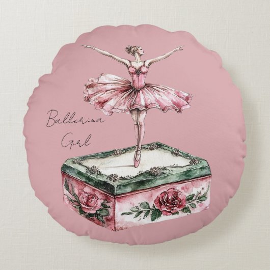 Roze Ballerina Meisje Rond Kussen (Voorkant)