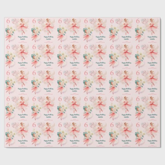 Roze Ballerina Meisje Verjaardag Blondine Aangepas Cadeaupapier (Vlak)