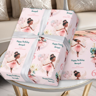 Roze Ballerina Meisje Verjaardag Donkere Huid Aang Cadeaupapier