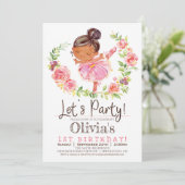 Roze Ballerina Meisje Verjaardag Uitnodiging (Staand voorkant)
