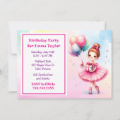  roze ballerina meisje verjaardagsfeestje kaart (Achterkant)