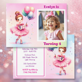  roze ballerina meisje verjaardagsfeestje kaart