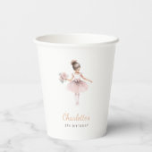Roze Ballerina Meisje Verjaardagsfeestje Waterverf Papieren Bekers (Achterkant)