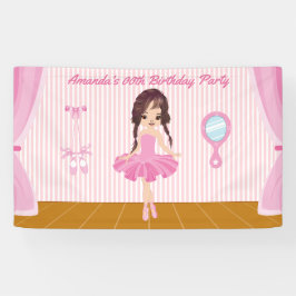 Roze Ballerina met de naam Birthday Party geperson Spandoek