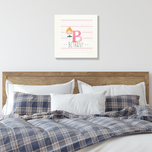Roze Ballerina Monogram B – Persoonlijke Kunst Canvas Afdruk (Insitu (Slaapkamer))