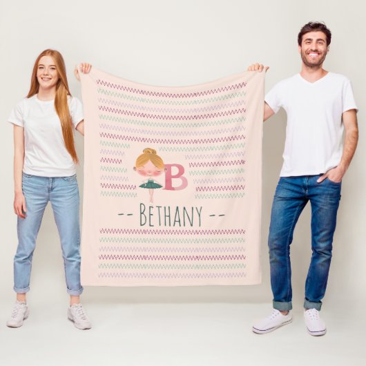 Roze Ballerina Monogram B – Persoonlijke Kunst Fleece Deken (In situ)