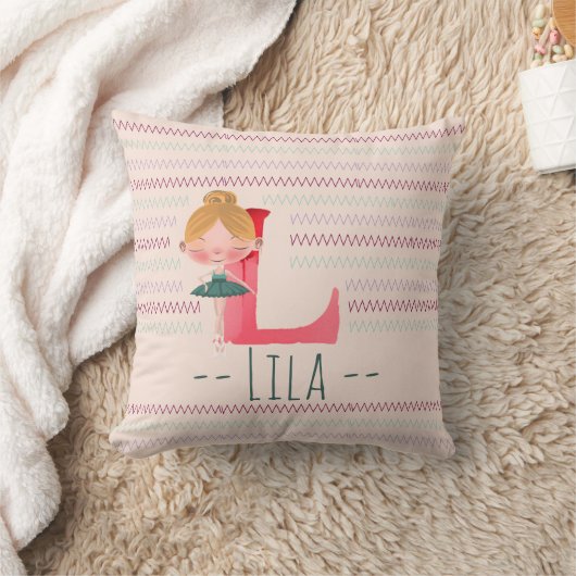 Roze Ballerina Monogram L – Persoonlijke Kunst Kussen (Deken)