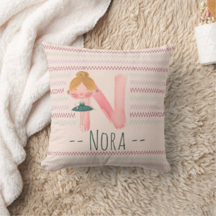 Roze Ballerina Monogram N – Persoonlijke Kunst Kussen
