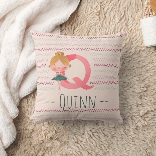 Roze Ballerina Monogram Q – Persoonlijke Kunst Kussen (Deken)