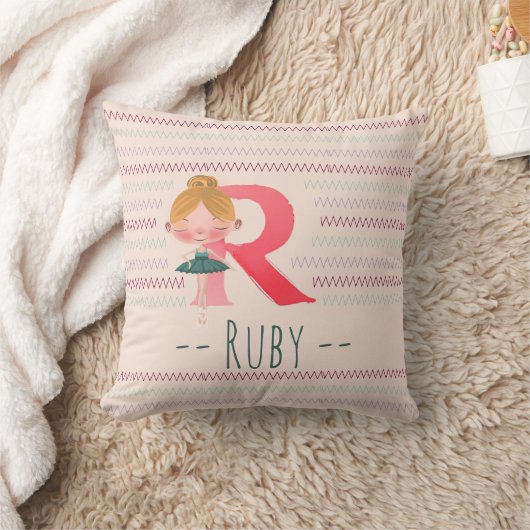 Roze Ballerina Monogram R – Persoonlijke Kunst Kussen (Deken)