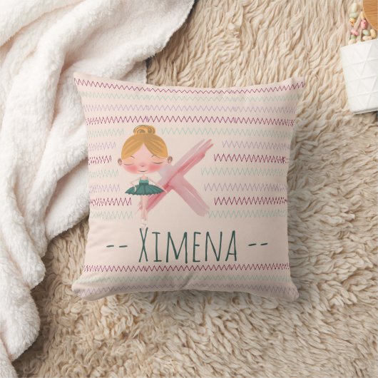 Roze Ballerina Monogram X – Persoonlijke Kunst Kussen (Deken)