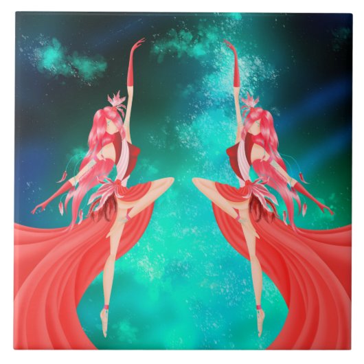Roze Ballerina Night Sky Tegeltje (Voorkant)