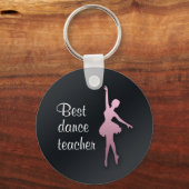 Roze Ballerina op Black Dance Teach Gift Sleutelha Sleutelhanger (Voorkant)