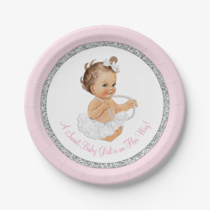 Roze Ballerina Parel Baby Meisje Douche Papieren Bordje