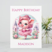 Roze Ballerina Pig Verjaardag Kaart (Staand voorkant)