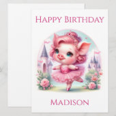 Roze Ballerina Pig Verjaardag Kaart (Voorkant / Achterkant)