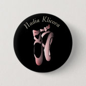 Roze Ballerina Pointe op Black Dance Button (Voorkant)