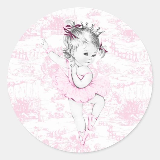 roze ballerina prinses Baby shower Ronde Sticker (Voorkant)