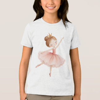 Roze Ballerina Prinses Gouden Kroon Waterverf Kuns Tri-Blend Shirt