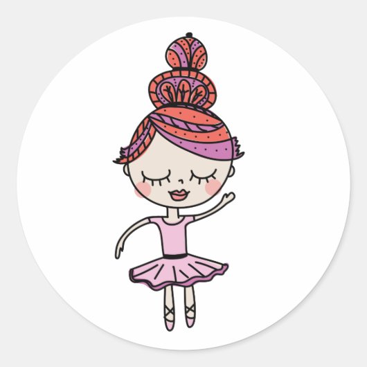 Roze Ballerina Ronde Sticker (Voorkant)