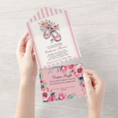  Roze Ballerina Schoenen Meisje Baby shower All In One Uitnodiging (Afscheurbaar)