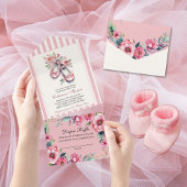  Roze Ballerina Schoenen Meisje Baby shower All In One Uitnodiging