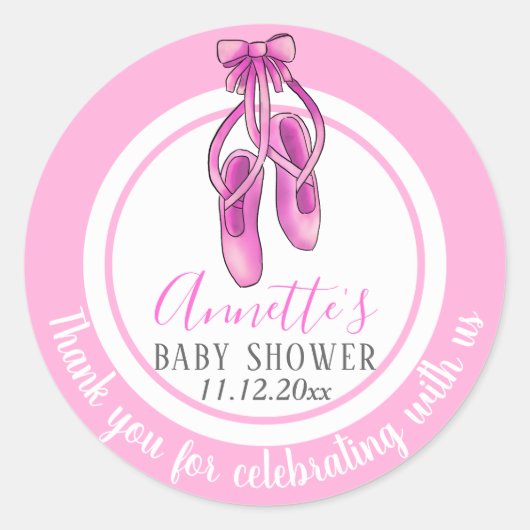 Roze Ballerina Schoenen | Meisje Baby shower Dank  Ronde Sticker (Voorkant)