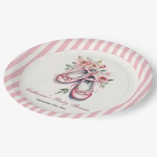  Roze Ballerina Schoenen Meisje Baby shower Papieren Bordje (Gekanteld)