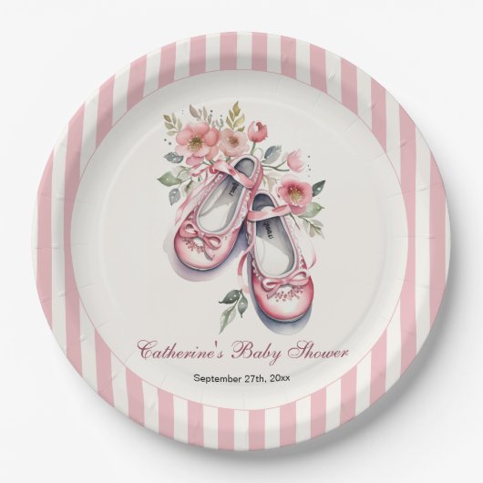  Roze Ballerina Schoenen Meisje Baby shower Papieren Bordje (Voorkant)
