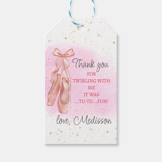Roze Ballerina Shoes Birthday Party Hartelijk dank Cadeaulabel (Voorkant)