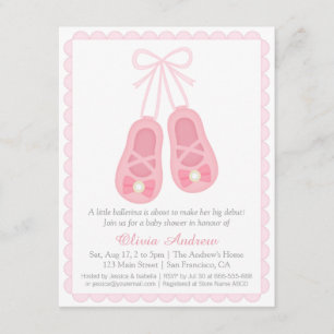 Roze Ballerina Shoes Girl Baby Shower Invitations Kaart