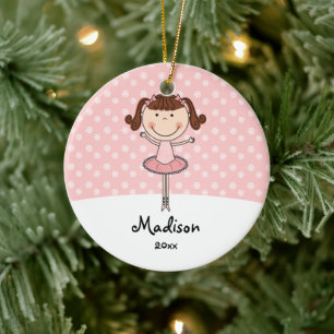 Roze Ballerina Snowflakes Gepersonaliseerde kerstm Keramisch Ornament