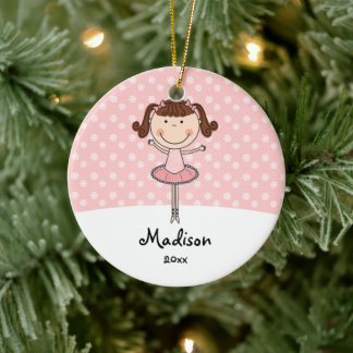 Roze Ballerina Snowflakes Gepersonaliseerde kerstm Keramisch Ornament