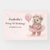 Roze Ballerina Teddy Bear Verjaardagsbanner Spandoek (Horizontaal)