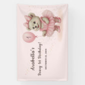 Roze Ballerina Teddy Bear Verjaardagsbanner Spandoek (Verticaal)