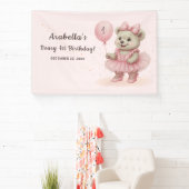 Roze Ballerina Teddy Bear Verjaardagsbanner Spandoek (Insitu)